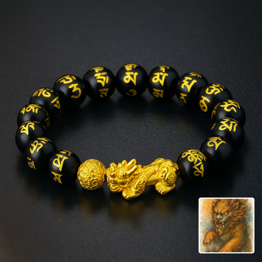 Feng Shui Svart Obsidian Rikedomsarmband