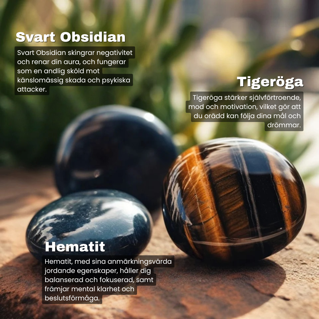 Hematit, Svart Obsidian & Tigeröga - Armband
