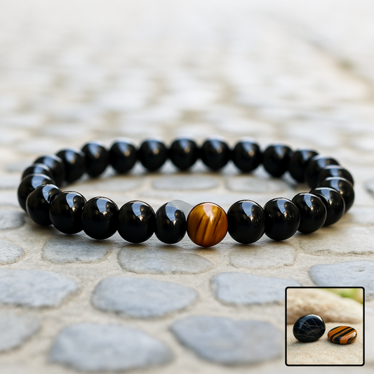 Svart Onyx & Tigeröga - Armband